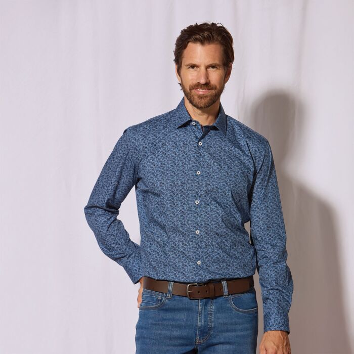 Chemise à manches longues imprimée en coton, sans repassage