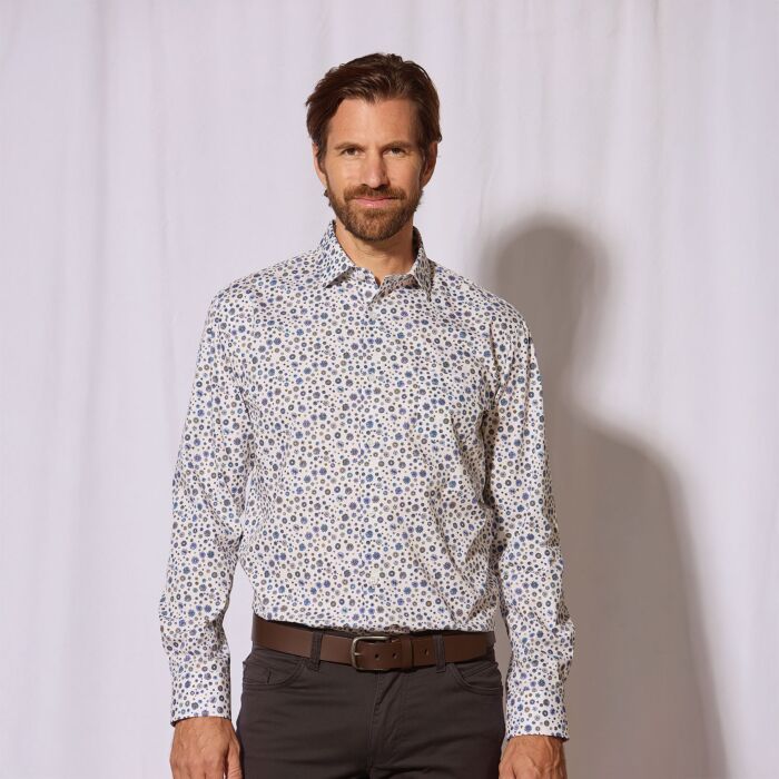 Chemise à manches longues imprimée en coton, sans repassage
