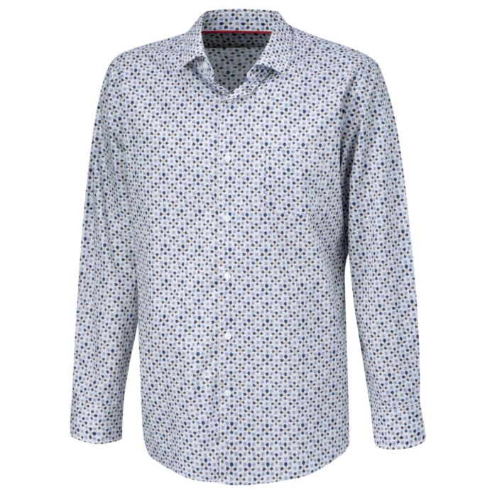 Bedrucktes Langarmhemd aus Baumwolle bügelfrei beige-blau-weiss