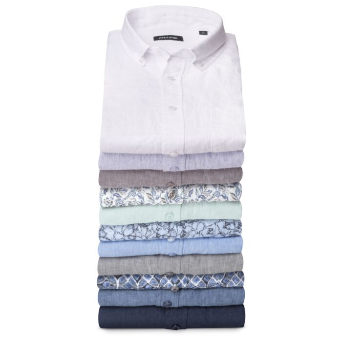 Chemise à manches courtes imprimée avec poche poitrine en lin