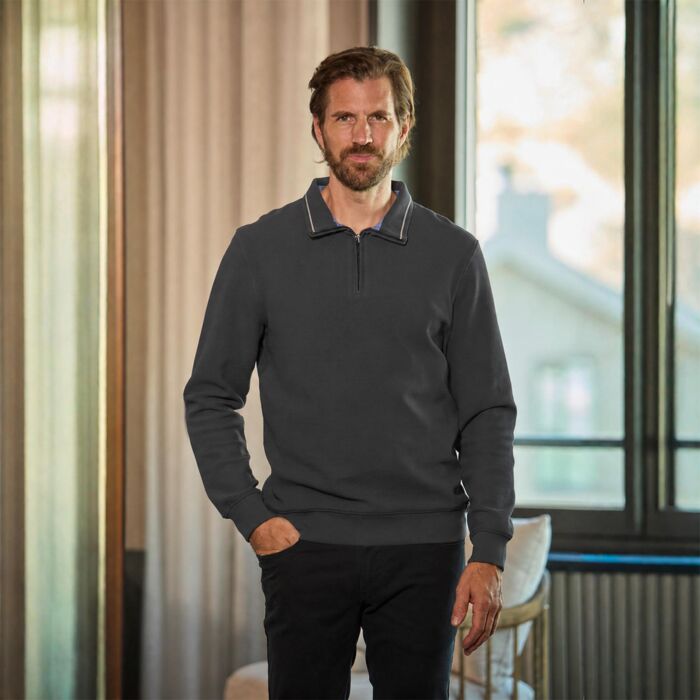 Pull camionneur à fermeture éclair pour hommes uni