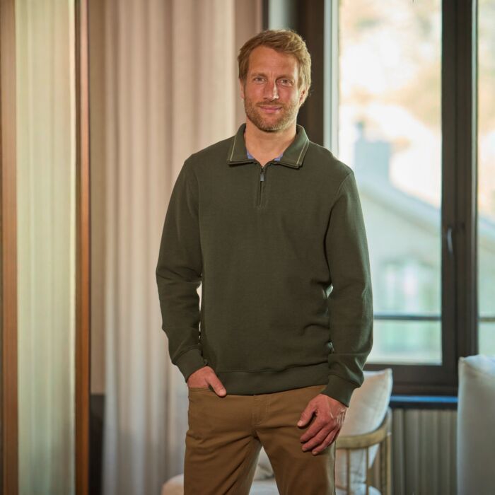 Pull camionneur à fermeture éclair pour hommes uni