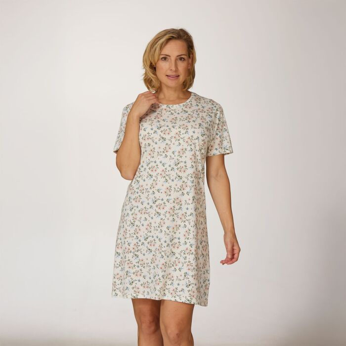 Chemise de nuit imprimée pour dames, à manches courtes
