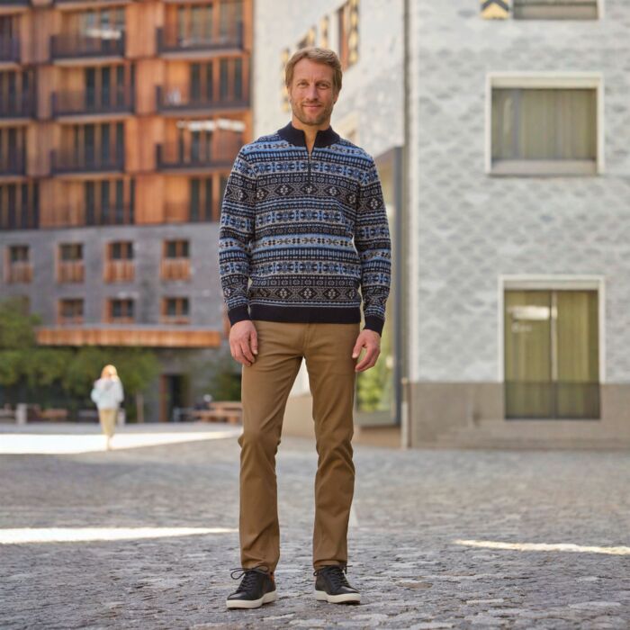 Pull camionneur Jacquard en laine d’agneau