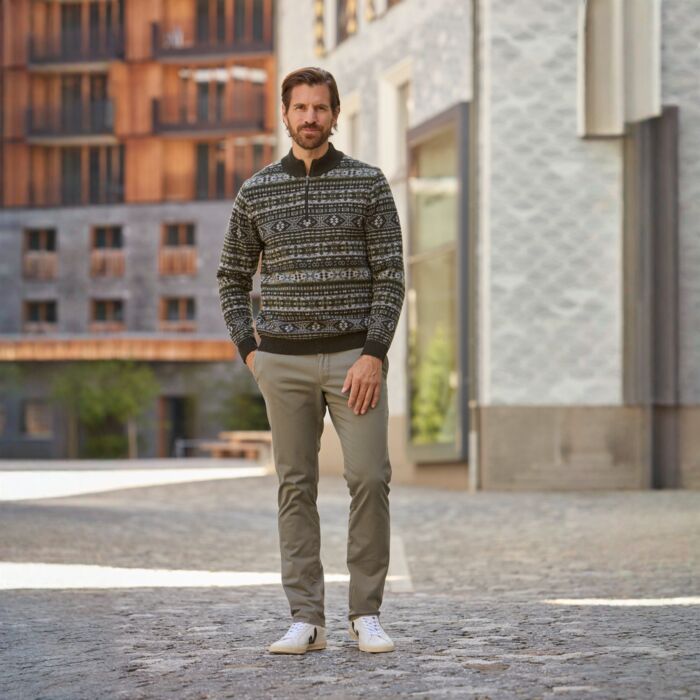 Pull camionneur Jacquard en laine d’agneau