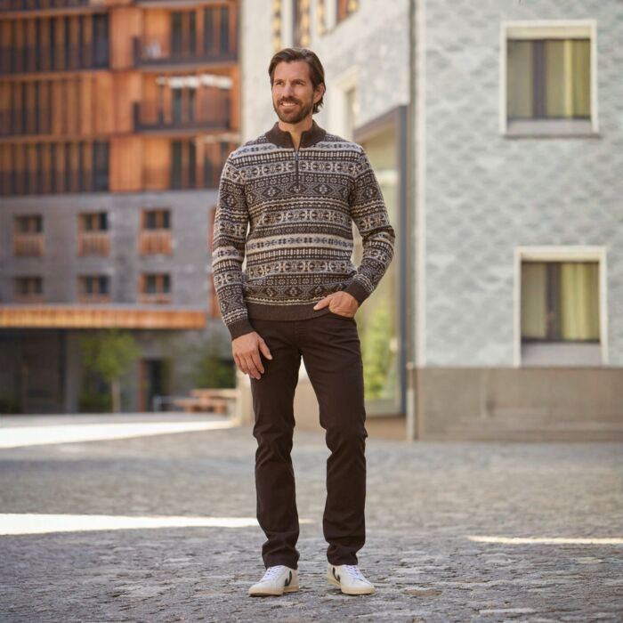 Pull camionneur Jacquard en laine d’agneau