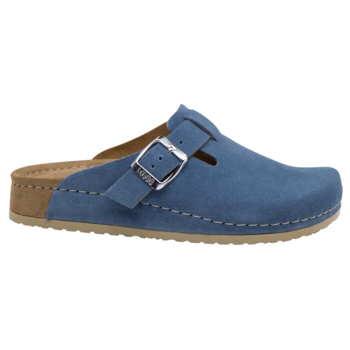 Mubb Pantolette für Damen aus Veloursleder jeansblau