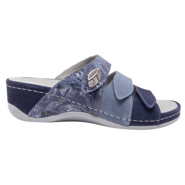 Mubb Pantolette für Damen aus einem Ledermix blau