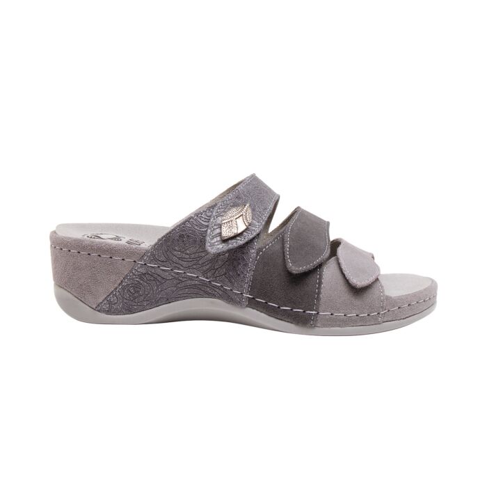 Mubb Pantolette für Damen aus einem Ledermix grau