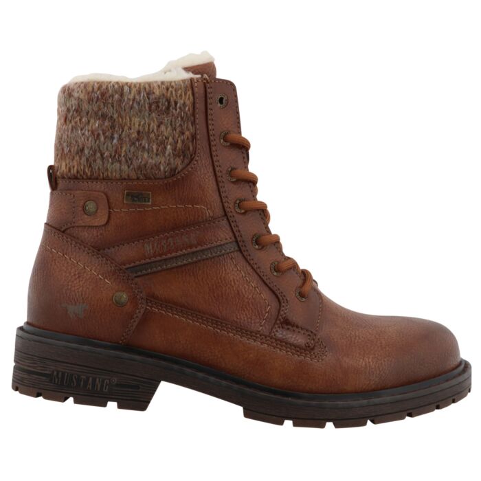 Mustang Schnürstiefelette aus pflegeleichtem Softmaterial mit Wollkragenabschluss braun