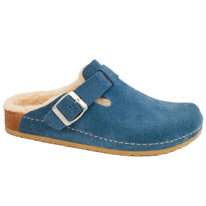 Mubb Damen Pantoffel aus weichem Veloursleder blau
