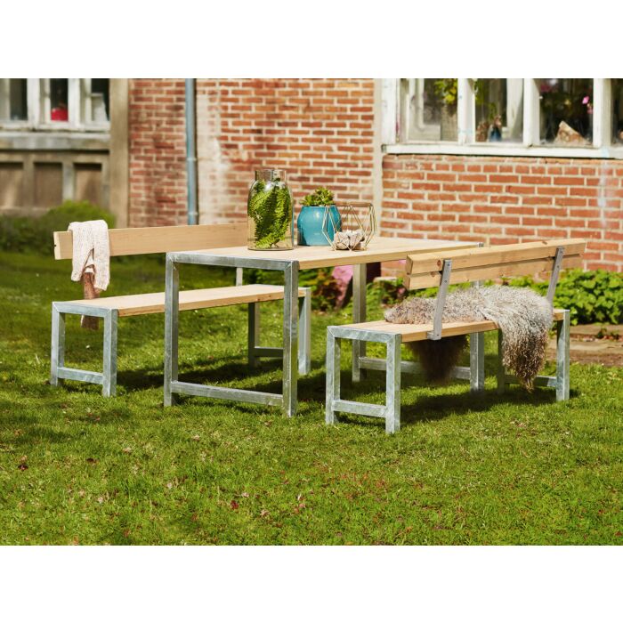 Garniture table et banc en bois massif et acier galvanisé main product photo