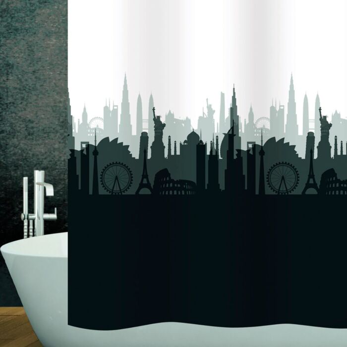 Rideau de douche textile diaqua City blanc-noir