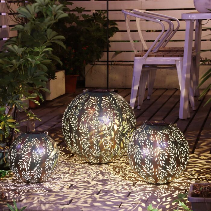 Lanterne solaire avec motif de feuilles, LED blanc chaud