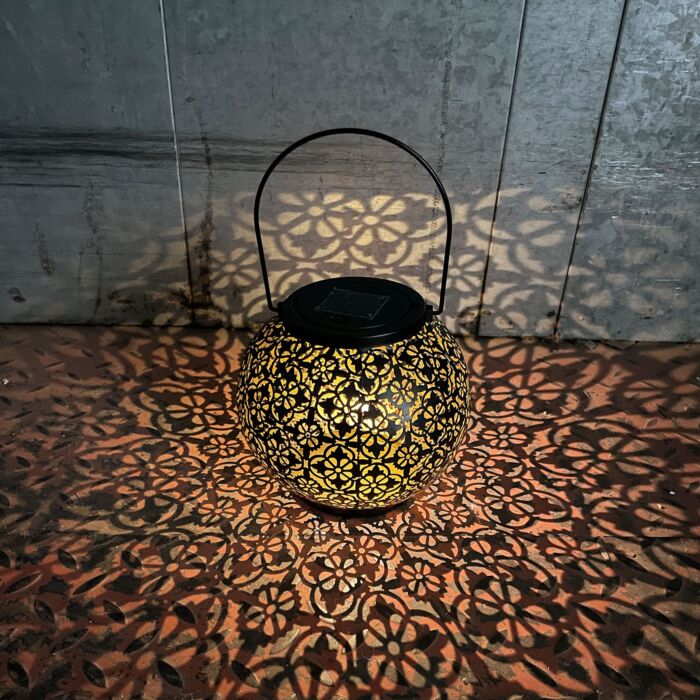 Solar-Laterne mit Ornament, LED warmweiss