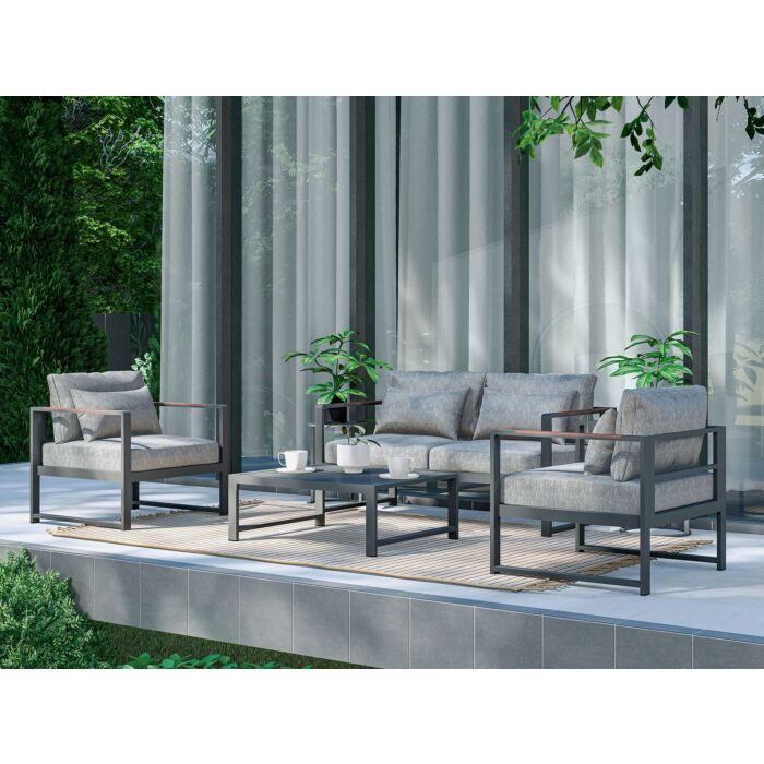 Salon de jardin Noa, 4 éléments, piètements en aluminium
