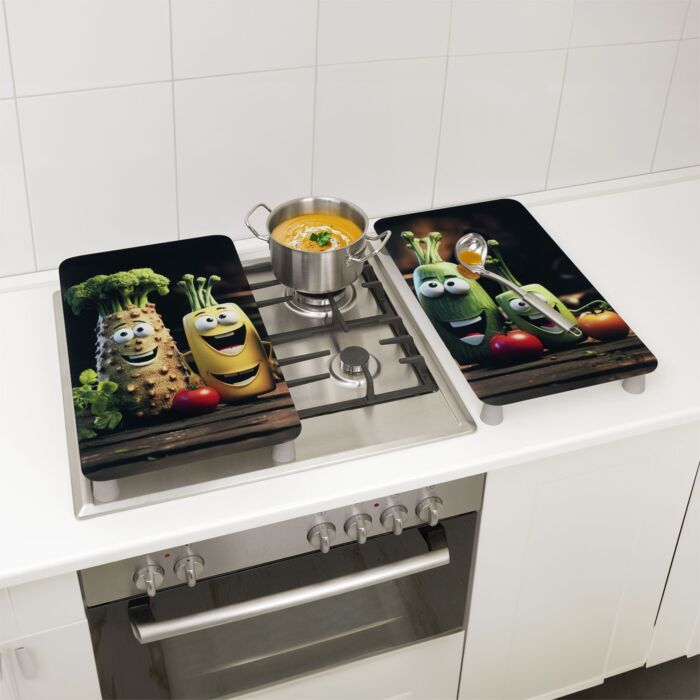 2 plaques de recouvrement en verre Légumes rigolos