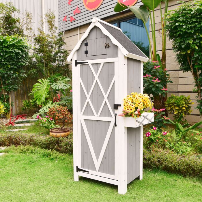 Abri de jardin en bois avec bac à fleurs