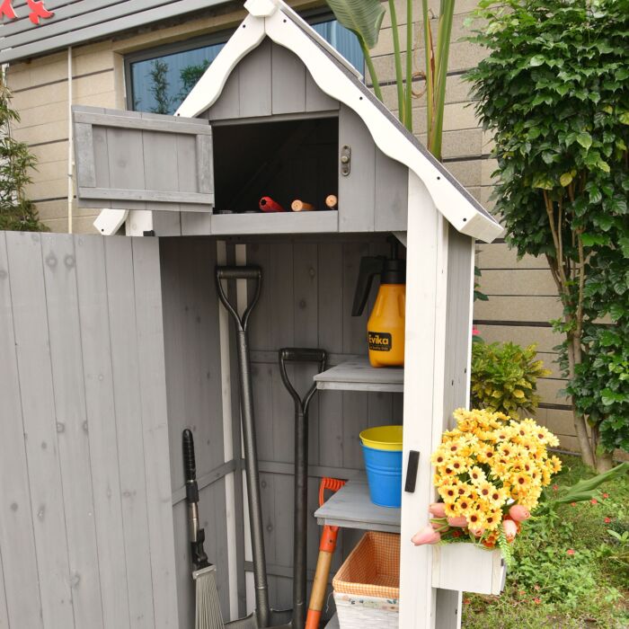Abri de jardin en bois avec bac à fleurs