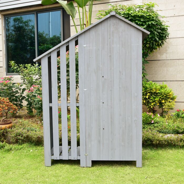 Abri de jardin en bois avec 1 porte, 3 étagères et compartiment ouvert