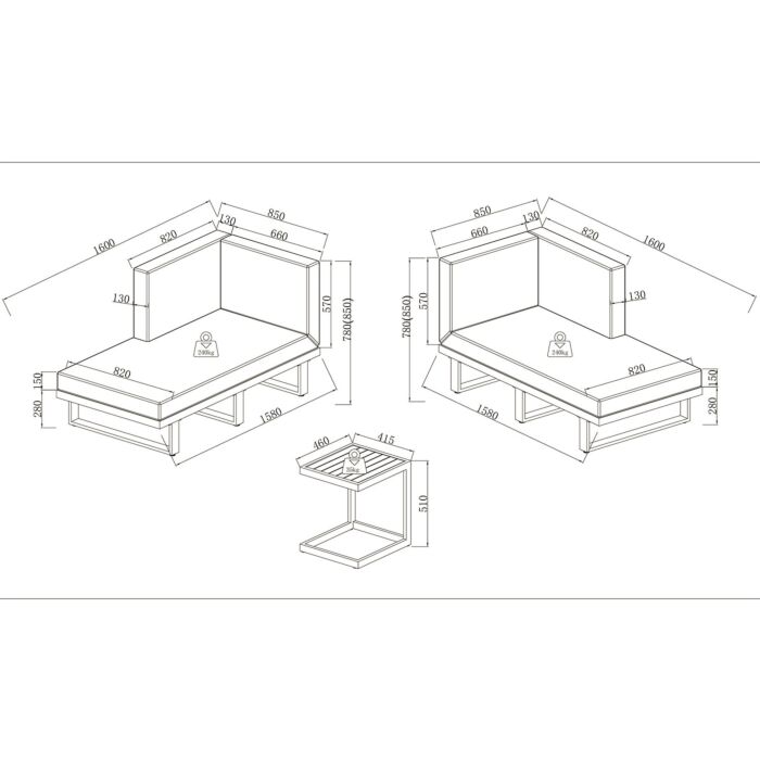 Daybed Sarah 2 Loveaseats mit Beistelltisch