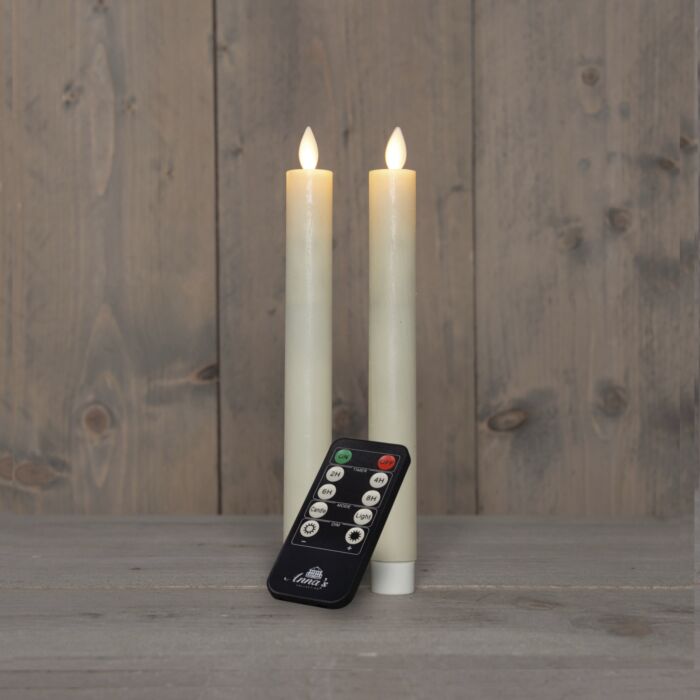 Set de 2 bougies à tige - alimenté par batterie, cire véritable, ivoire