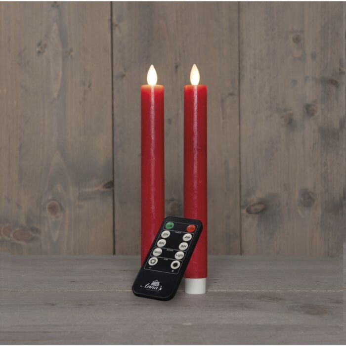 Set de 2 bougies bâtons, alimenté par batterie, cire véritable, rouge