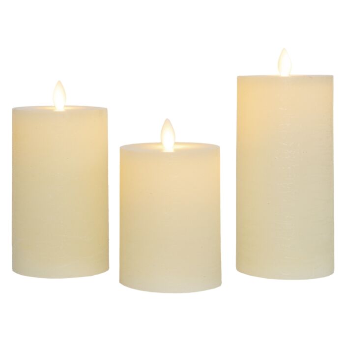 Set de 3 bougies - alimenté par batterie, cire véritable, ivoire