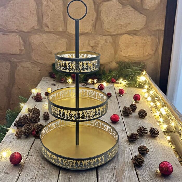 Etagere Forest mit 3 Ablagen — Schwarz & Gold