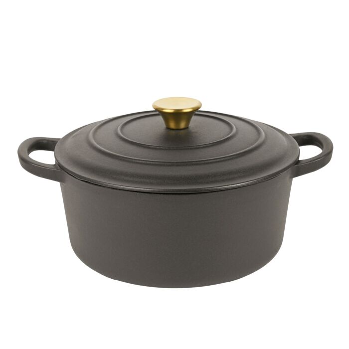 Cocotte ronde en fonte émaillée, avec couvercle, noir-or