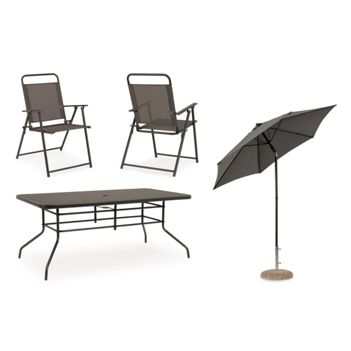 Tisch mit 6 Stühlen und Sonnenschirm
