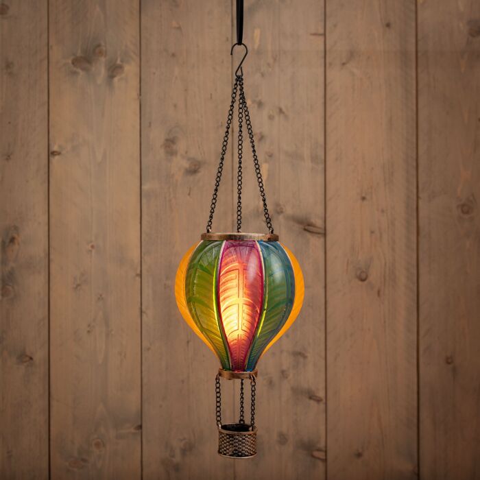 Lanterne type ballon montgolfière effet flamme à énergie solaire