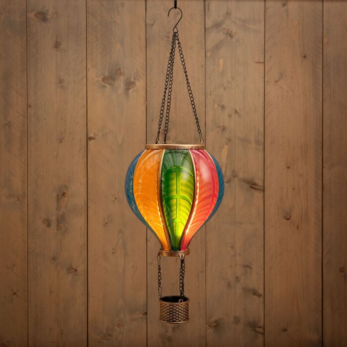 Lanterne type ballon montgolfière effet flamme à énergie solaire