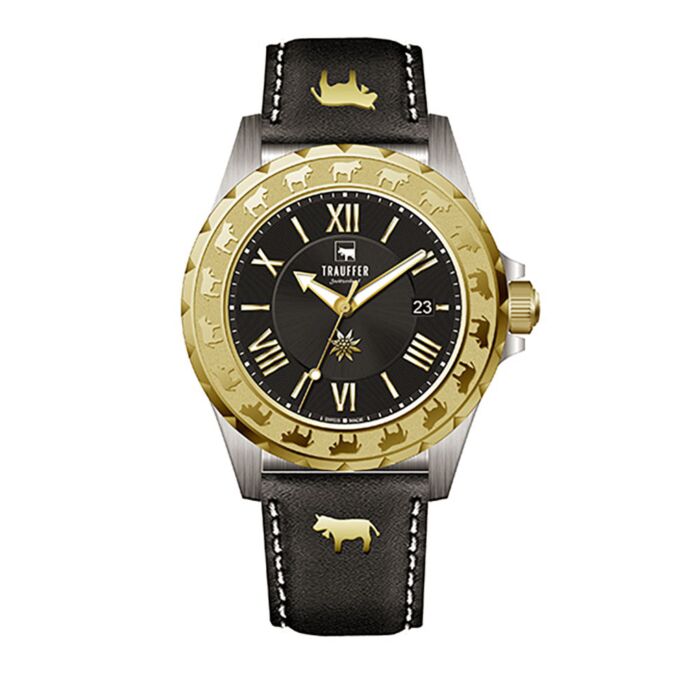 Trauffer montre pour hommes avec bracelet en cuir PU noir/or main product photo