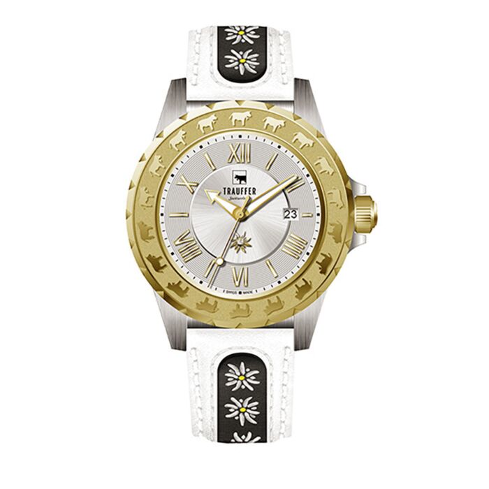 Trauffer montre pour dames avec bracelet en cuir PU blanc main product photo