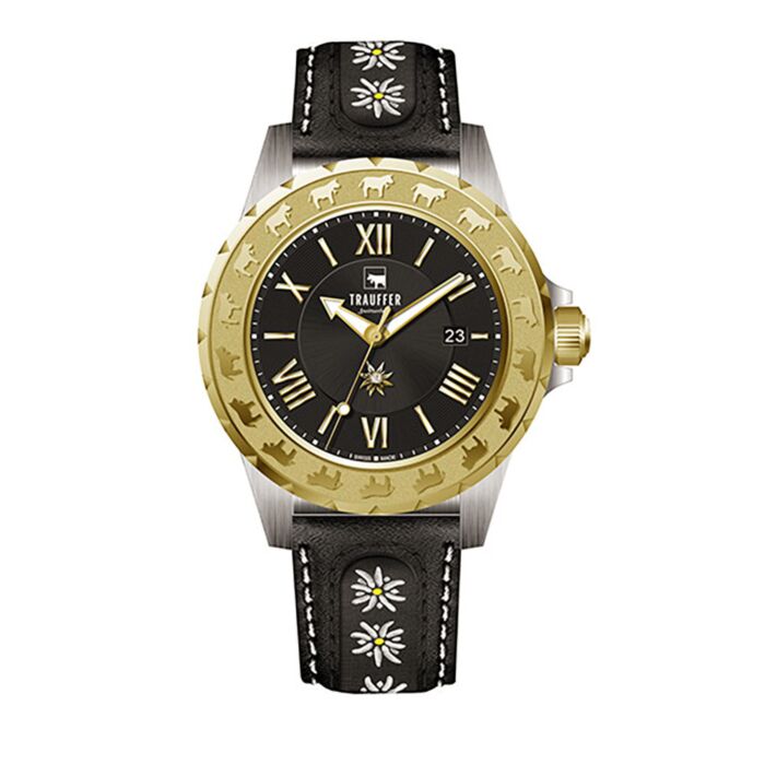 Trauffer montre pour dames avec bracelet en cuir PU noir/or main product photo