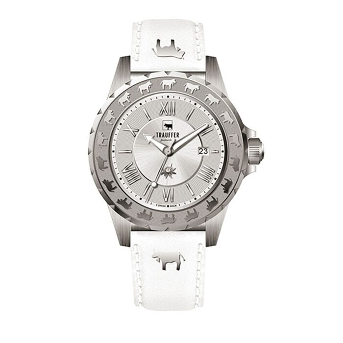 Trauffer montre pour dames avec bracelet en cuir PU blanc/argenté main product photo