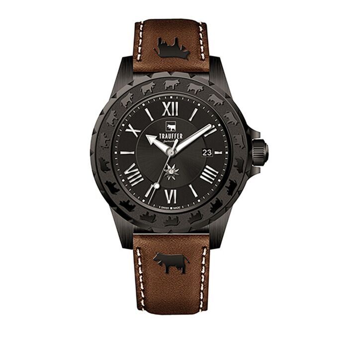 Trauffer montre pour hommes avec bracelet en cuir PU brun main product photo