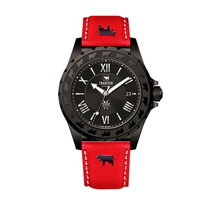 Trauffer montre pour dames avec bracelet en cuir PU rouge main product photo