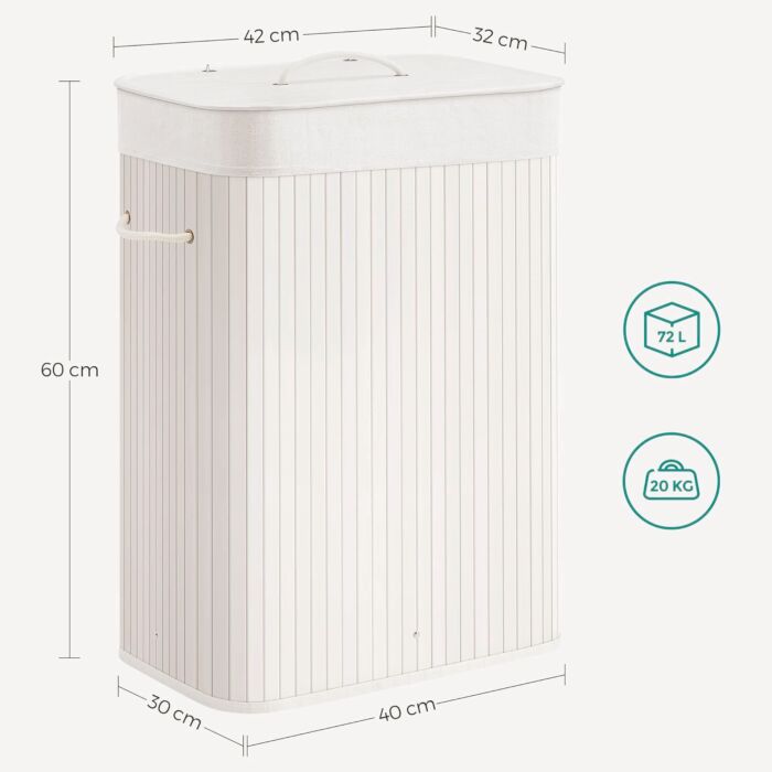 SONGMICS Wäschekorb Bamboo, 72 Liter