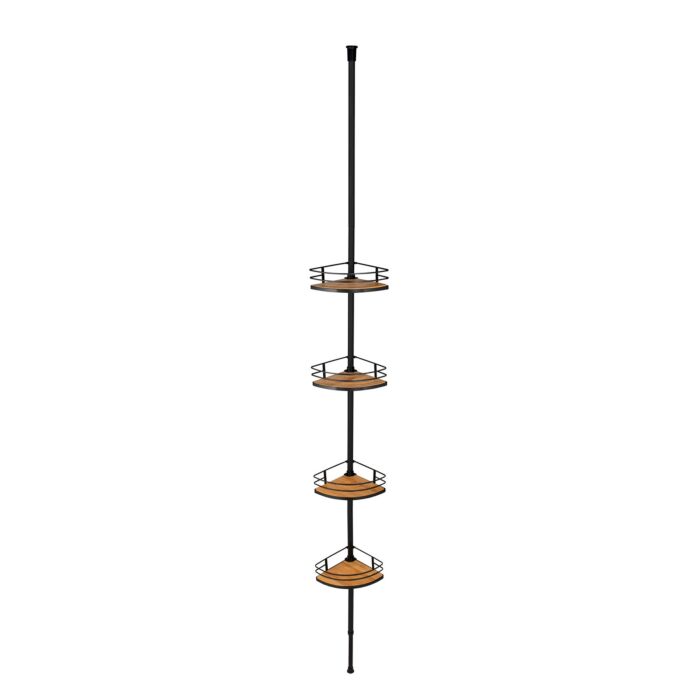 Étagère d'angle télescopique Dolcedo, en bambou & acier inoxydable