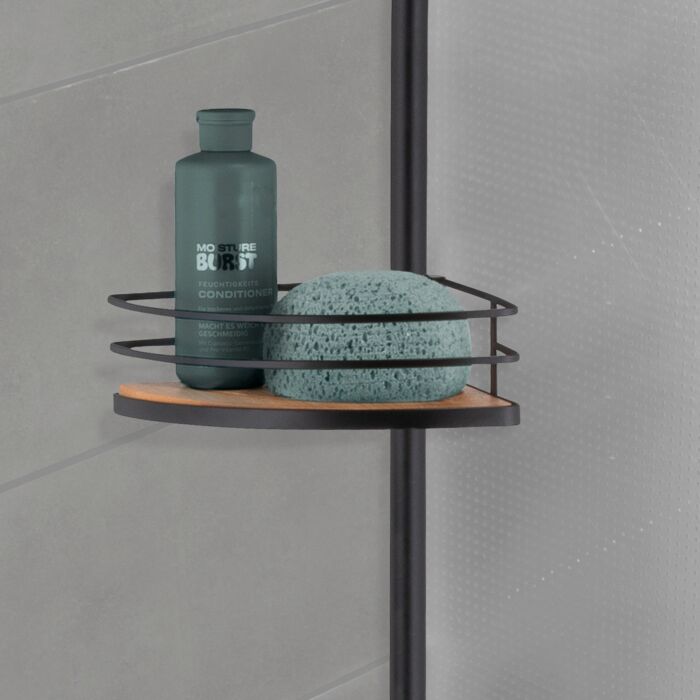 Étagère d'angle télescopique Dolcedo, en bambou & acier inoxydable