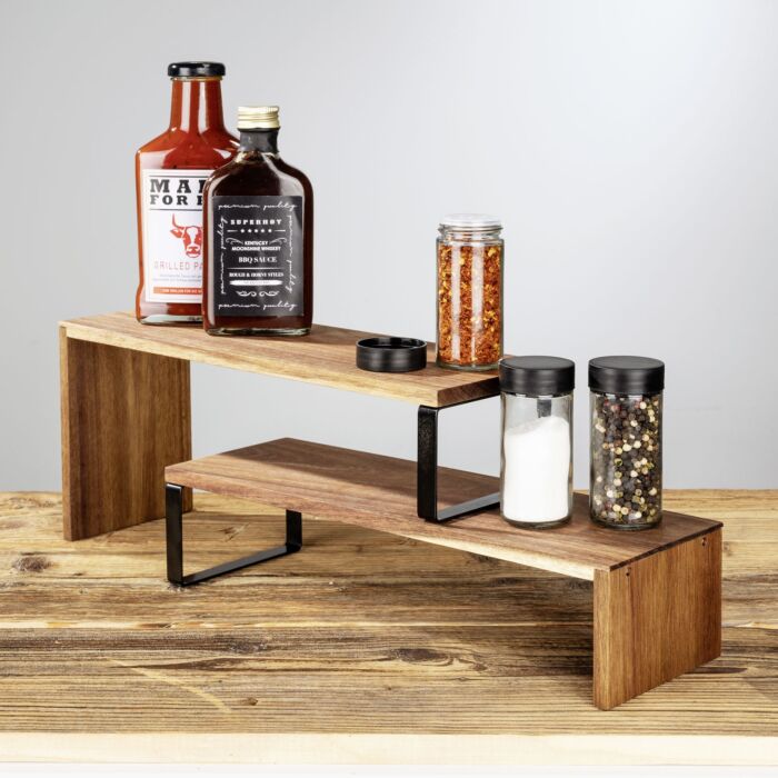 Étagère de cuisine Vali 2 pièces avec tablettes en bois