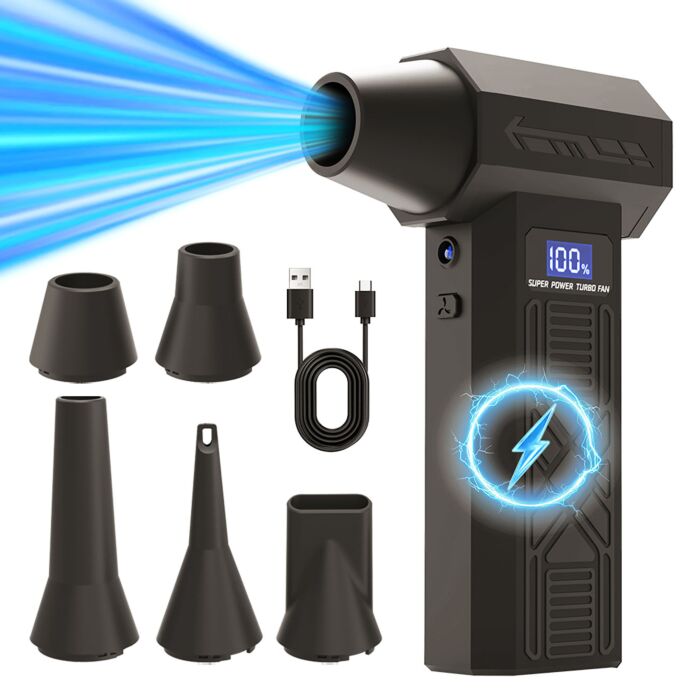 Akku-Handventilator 2in1, Luftgebläse mit Düsenset