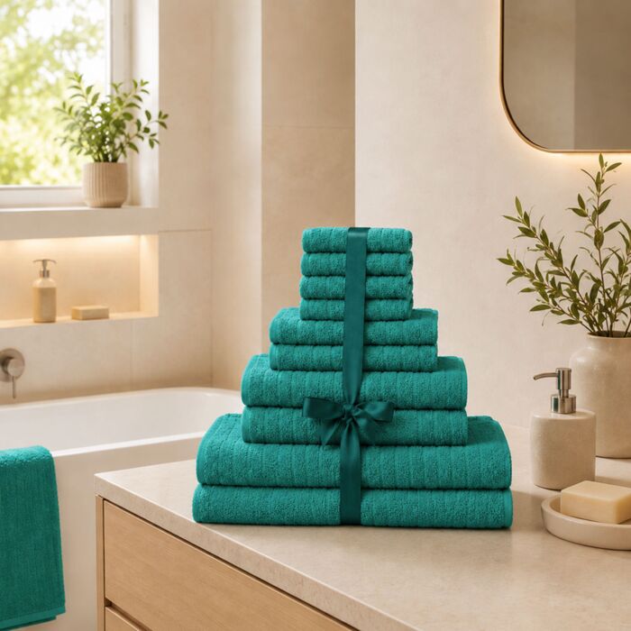 Ensemble de bain uni Sera, 10 pièces avec ruban en satin