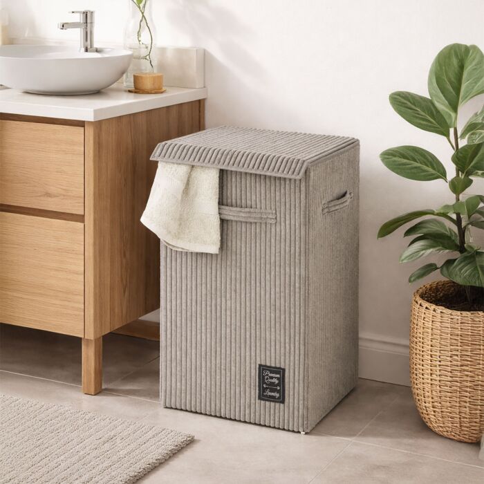 Panier à linge Cora aspect velours côtelé, 63 litres