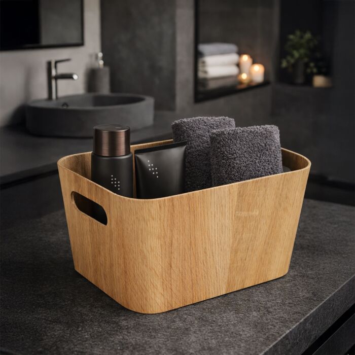 Panier de salle de bain Longiano en carton aspect bois