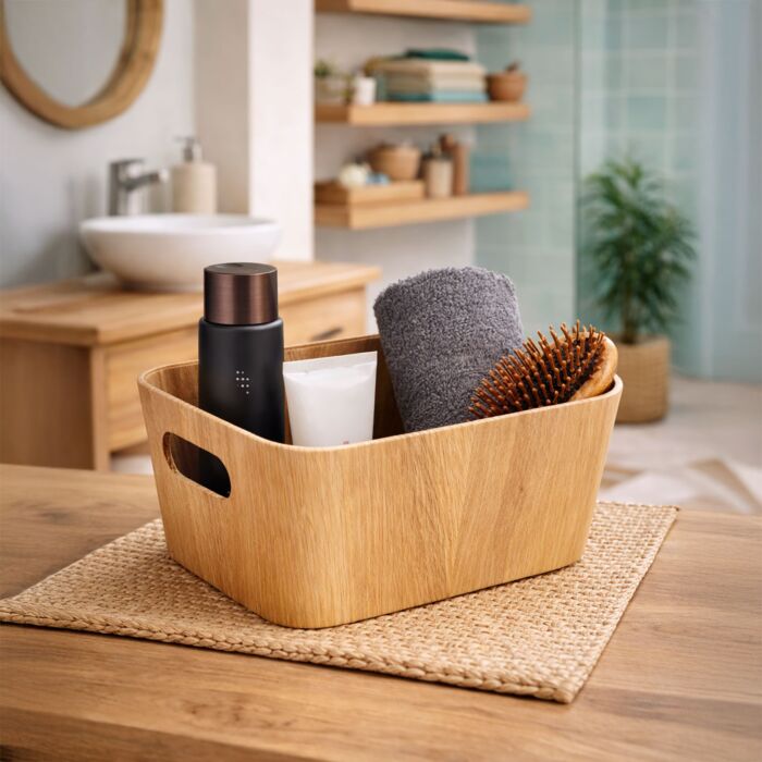 Panier de salle de bain Longiano en carton aspect bois