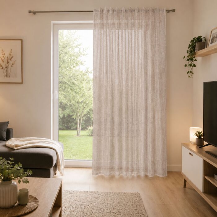 Fertigvorhang mit Gardinenband, halbtransparent, 140x245 cm