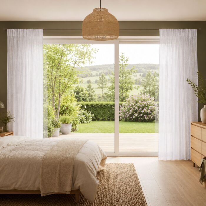 Fertigvorhang mit Gardinenband, halbtransparent, 140x245 cm